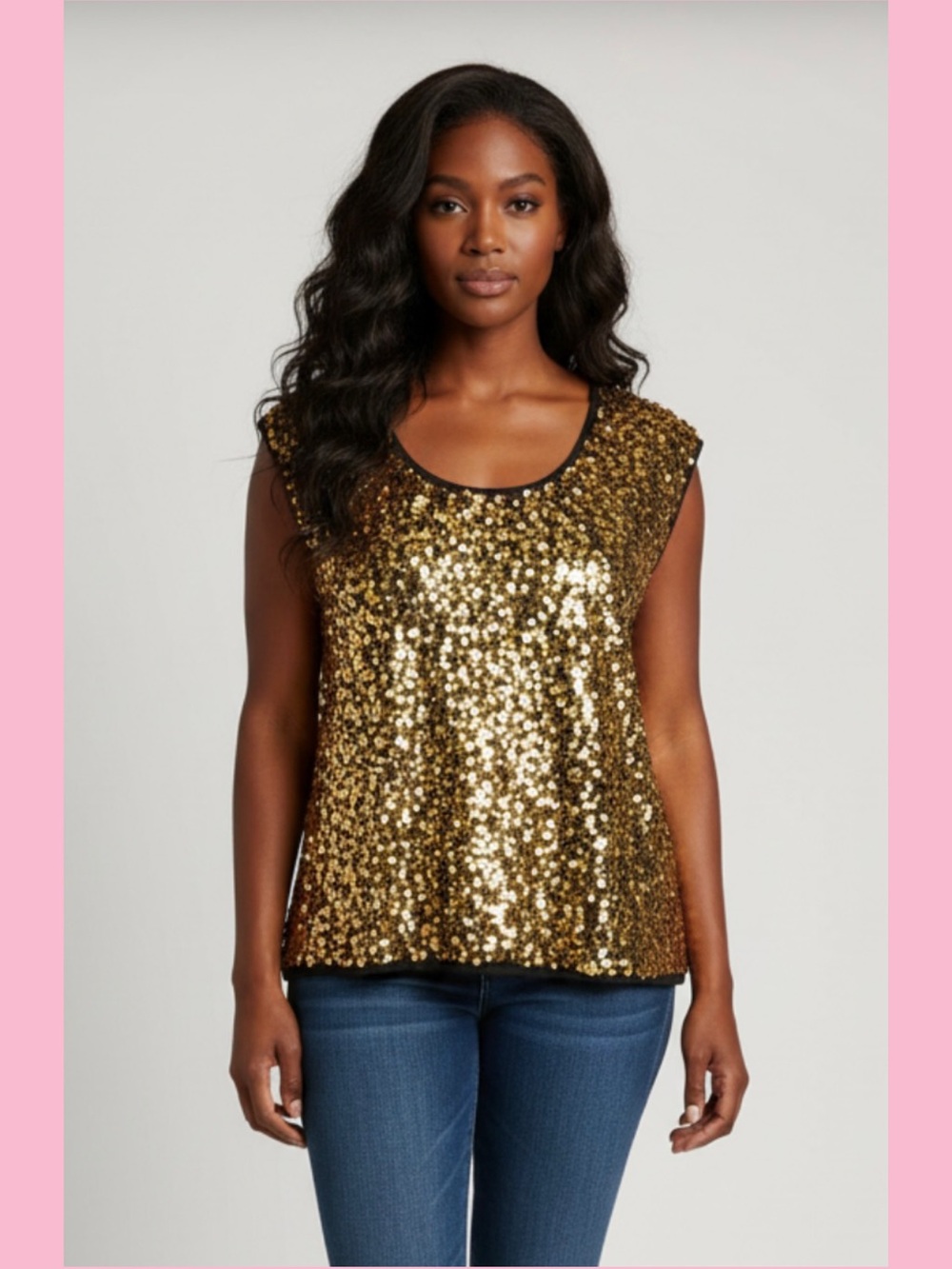 Jennifer Lopez Gold Sequin Cap Sleeve Top